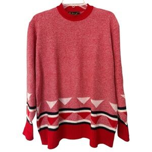 Vtg Pringle of Scotland Mod Stripe Geometric Wool Sweater Size Large Red 70s 80s